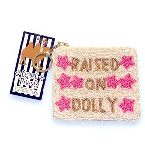 Camel Threads Raised On Dolly Beaded Coin Purse Small Pouch White Gold Pink Star